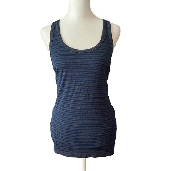 Athleta Medium Back to Basics Tank Top Striped Gray Blue Workout Tee - Picture 1 of 8